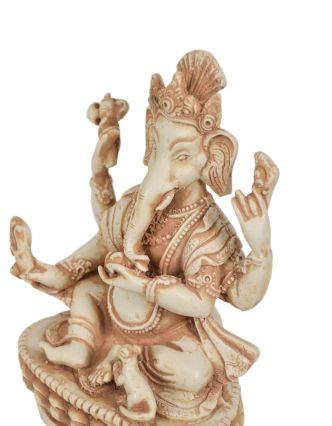 Ganesh sediaci na lotosovom tróne, svetlý, živica, 16cm