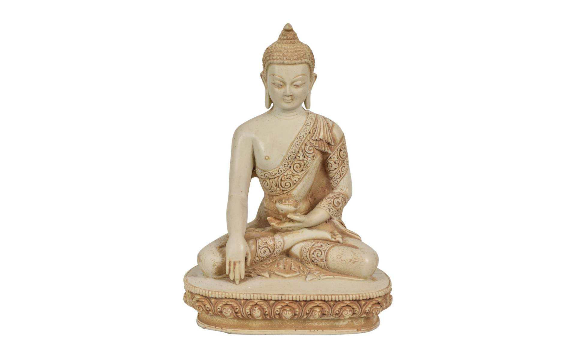 Budha Šakjamúni, ručne vyrezávaný, svetlý, živica, 23cm