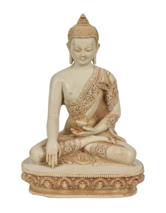 Budha Šakjamúni, ručne vyrezávaný, svetlý, živica, 23cm