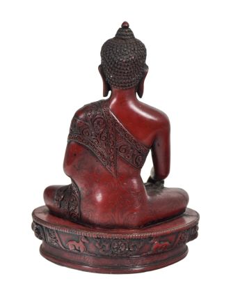 Budha Šakjamúni, ručne vyrezávaný, červený, živica, 23cm