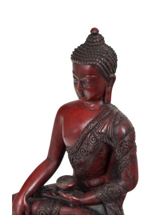 Budha Šakjamúni, ručne vyrezávaný, červený, živica, 23cm