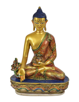 Uzdravujúci Budha, ručne vyrezávaný, pozlátený, živica, 23cm