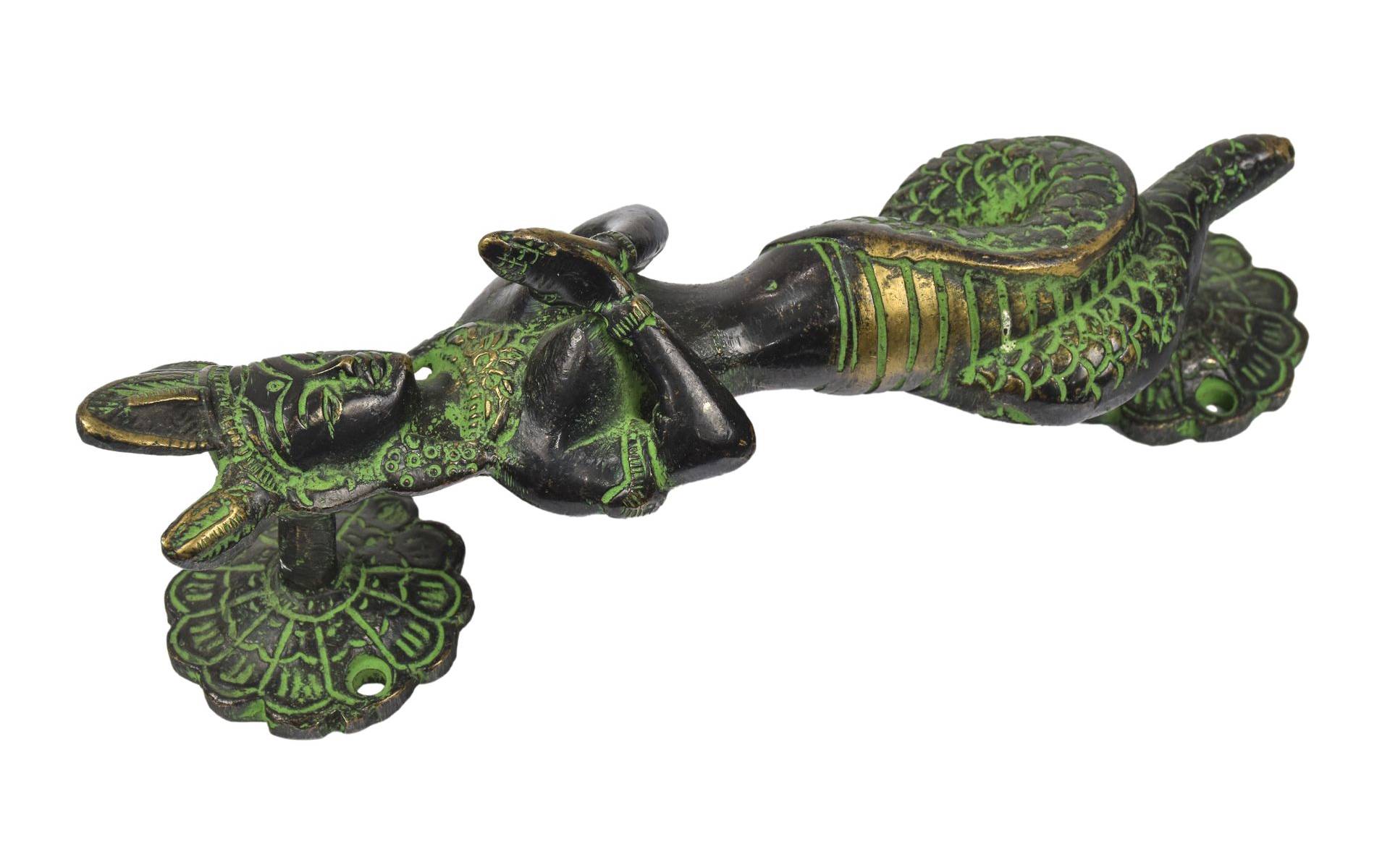 Dverné madlo Naga Kanya, zelená patina, mosadz, 19cm