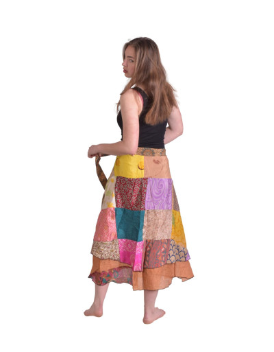 Zavinovacie sukne z recyklovaných sárí, patchwork, každý kus originál