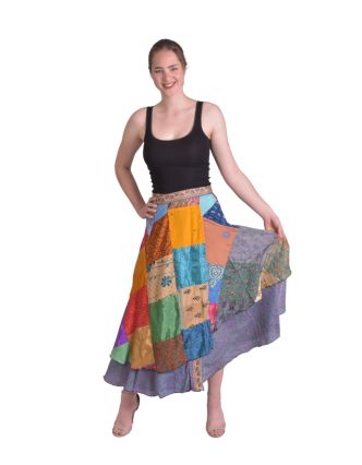 Zavinovacie sukne z recyklovaných sárí, patchwork, každý kus originál