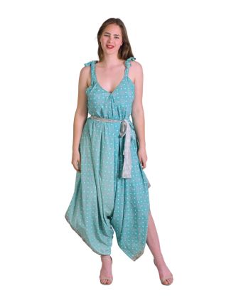 Dámske nohavicové šaty na ramienka, opasok, z recyklovaných sárí každý kus originál