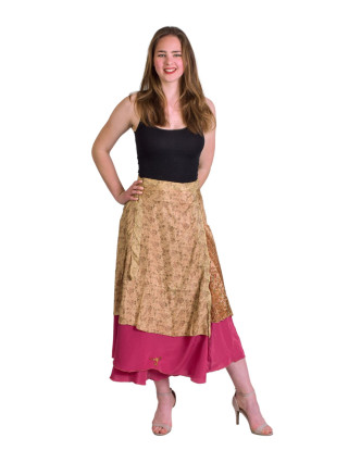 Zavinovacia obojstranná sukňa z recyklovaných sárí, každý kus originál