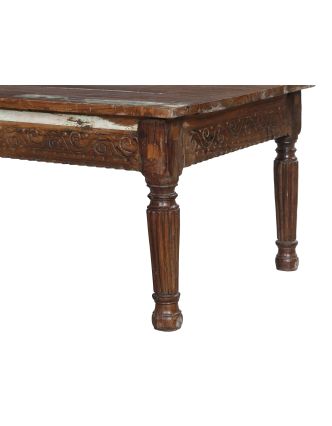 Starožitný stolík z tíkového dreva, ručne vyrezávaný, 130x73x50cm