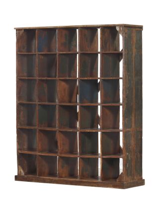 Knižnica z teakového dreva, tyrkysová patina, 168x46x203cm