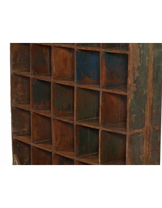 Knižnica z teakového dreva, tyrkysová patina, 168x46x203cm