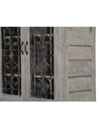 Starožitná skriňa z teakového dreva, kovové mreže bez skla, 105x50x211cm