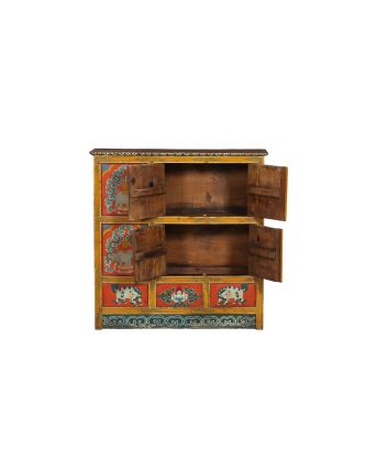 Ručne maľovaná drevená antik komoda z Tibetu, 112x40x111cm
