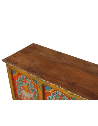 Ručne maľovaná drevená antik komoda z Tibetu, 112x40x111cm