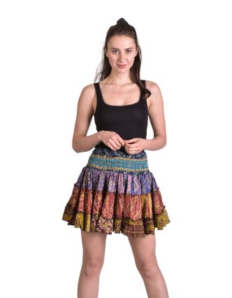 Multifarebná krátka sukňa/top s volánmi, sárí, bobbin, každý kus originál