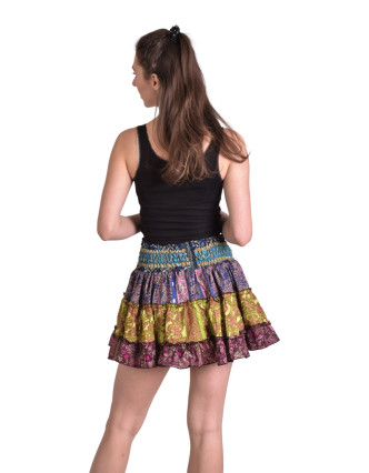 Multifarebná krátka sukňa/top s volánmi, sárí, bobbin, každý kus originál