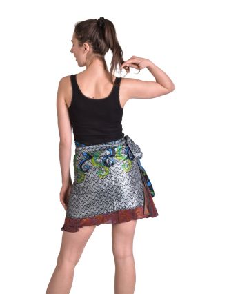 Zavinovacia krátka obojstranná sukňa z recyklovaných sárí, každý kus originál