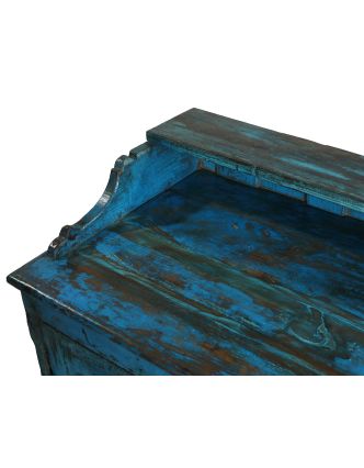 Presklená skrinka z teakového dreva, tyrkysová patina, 92x49x133cm