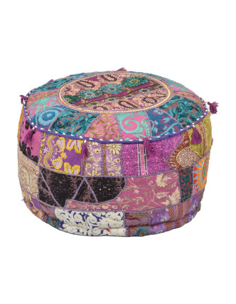 Taburet z Rajastanu, patchwork, okrúhly, 50x50x35cm