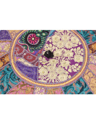 Taburet z Rajastanu, patchwork, okrúhly, 50x50x35cm