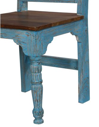 Jedálenský stôl + 6 stoličiek z teakového dreva, tyrkysová patina