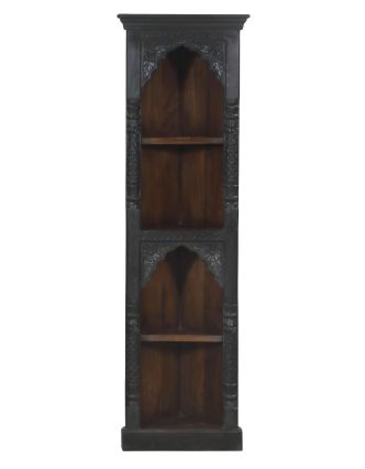 Rohová knižnica z mangového dreva, ručné rezby, 52x39x180cm