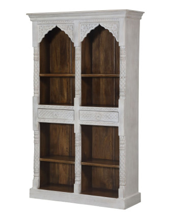 Knižnica z mangového dreva, ručné rezby, 117x43x196cm