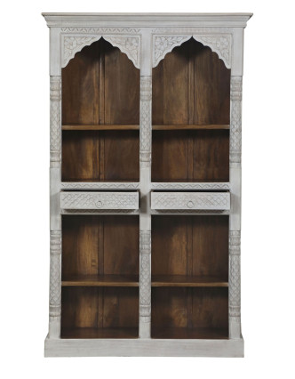 Knižnica z mangového dreva, ručné rezby, 117x43x196cm