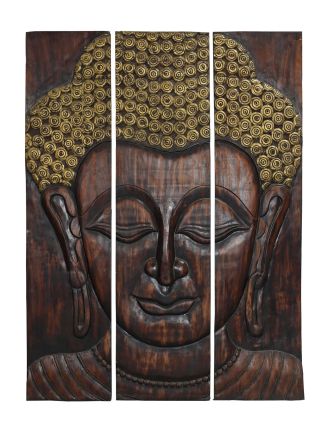 Drevený panel Budha, 3 diely, pínia, 150x5x200cm