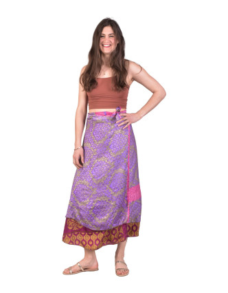 Zavinovacia obojstranná sukňa z recyklovaných sárí, každý kus originál