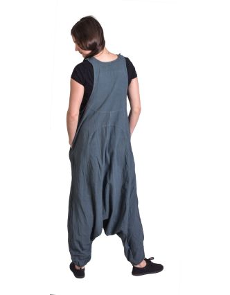 Turecké unisex nohavice s trakmi, rozopínanie na gombíky, vrecká, modré