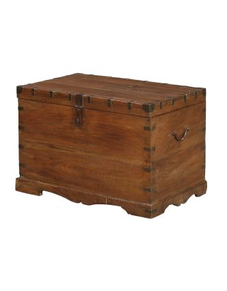 Starožitná truhla z teakového dreva, železné kovanie, 80x50x55cm