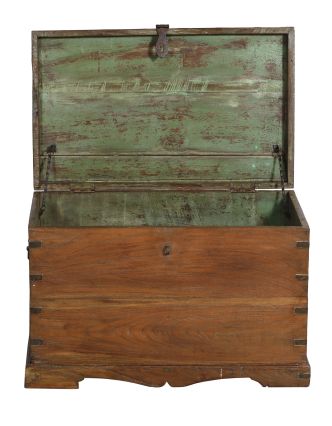 Starožitná truhla z teakového dreva, železné kovanie, 80x50x55cm