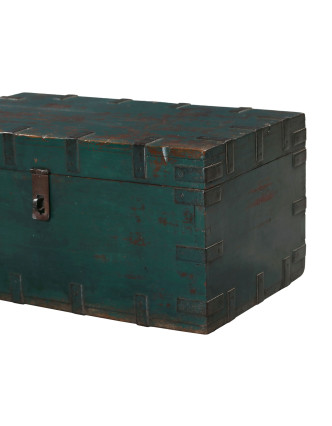 Starožitná truhla z teakového dreva, železné kovanie, 69x41x34cm
