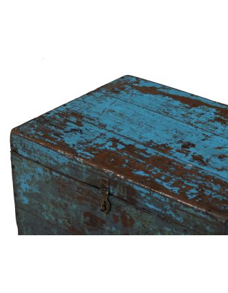 Starožitná truhla z teakového dreva, tyrkysová patina, 65x50x45cm