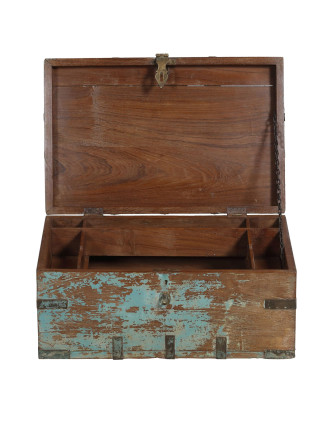 Starožitná truhla z teakového dreva, železné kovanie, 64x41x30cm