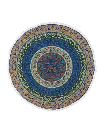 Bavlnený okrúhly prehoz / obrus s mandalou, tmavo modrý, 180cm