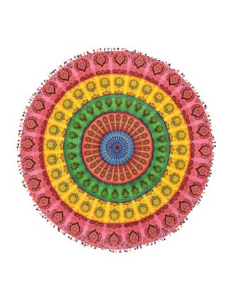 Bavlnený okrúhly prehoz / obrus s mandalou, multifarebný, 180cm