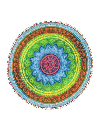 Bavlnený okrúhly prehoz / obrus s mandalou, multifarebný, 180cm