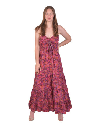 Dlhé šaty, tenké ramienka, fialové s ružovým paisley potlačou