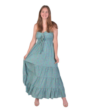 Dlhé šaty SÁRIA, tenké ramienka, zelené s paisley potlačou