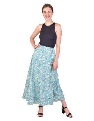 Dlhá letná zavinovacia sukňa, modrá s paisley potlačou