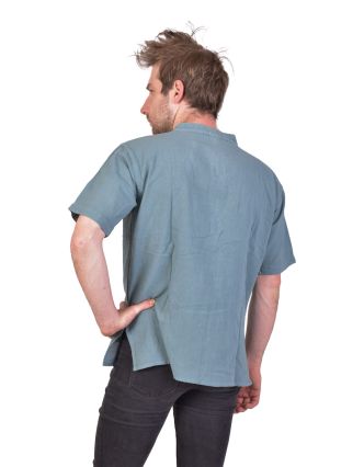Pánska košeľa-kurta s krátkym rukávom a vreckom, svetlo modrá