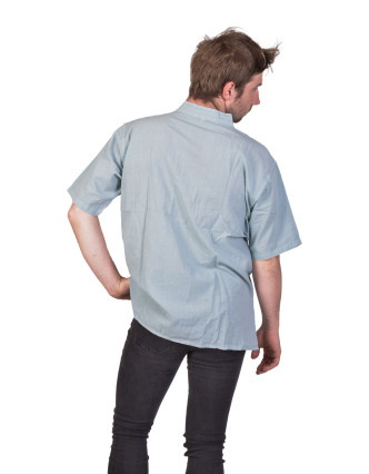 Pánska košeľa-kurta s krátkym rukávom a vreckom, svetlo blankytná
