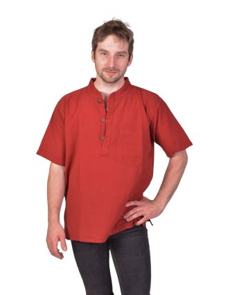 Pánska košeľa-kurta s krátkym rukávom a vreckom, červená