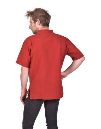 Pánska košeľa-kurta s krátkym rukávom a vreckom, červená