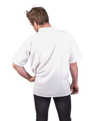Pánska košeľa-kurta s krátkym rukávom a vreckom, biela
