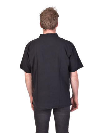 Pánska košeľa-kurta s krátkym rukávom a vreckom, čierna