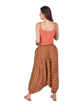 Unisex turecké nohavice, oranžové, prúžkované, vrecká, guma a šnúrka v páse