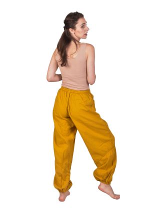 Unisex balónové nohavice, medovo žlté, vrecká, guma a šnúrka v páse