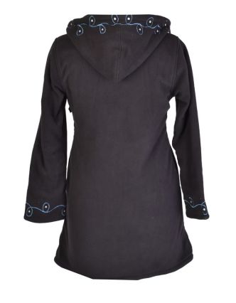Čierny fleecový dámsky kabátik s kapucňou zapínaný na zips, spiral výšivka a mandala
